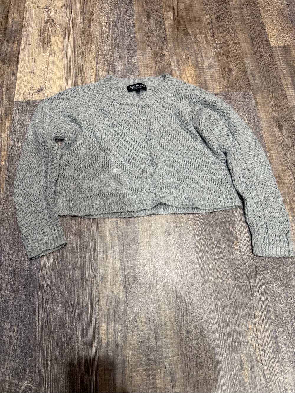 Light Grey Cropped Knit Sweater with Cable Sleeves Juniors size medium